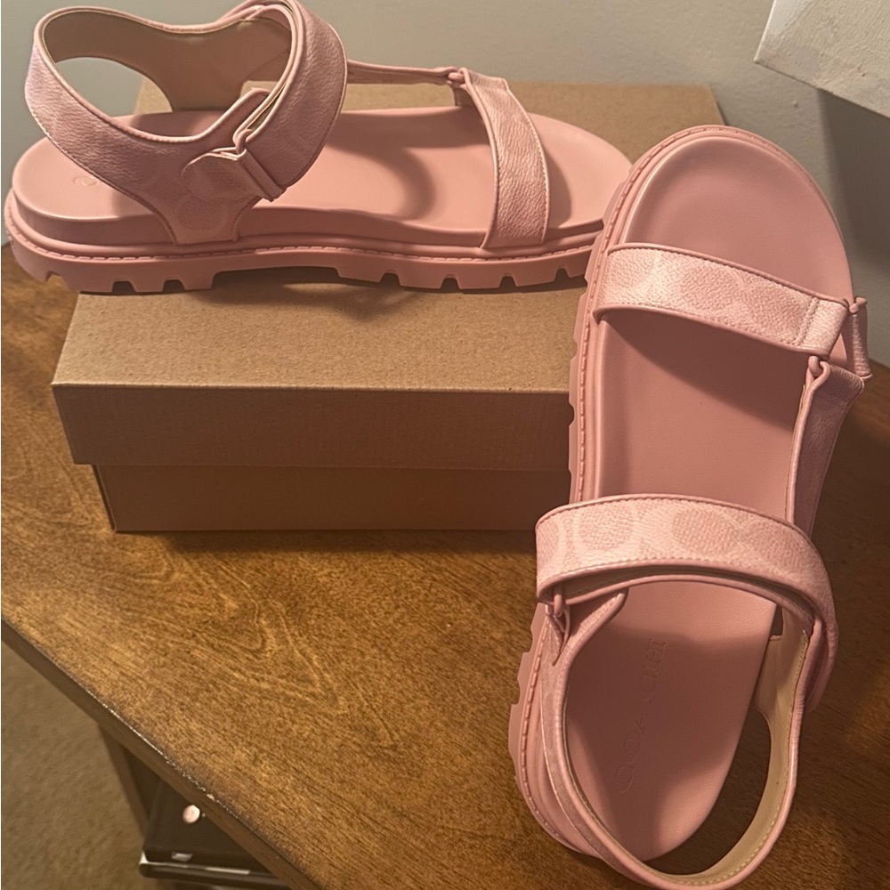 NEW- Coach Pink Leather Velcro Sport Sandal - Picture 4 of 10